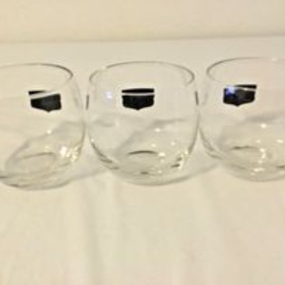 Set Of Three Vintage Clear Rounded Rocks Low Ball Glass Grey & Silver Etched VIP - Picture 3 of 7